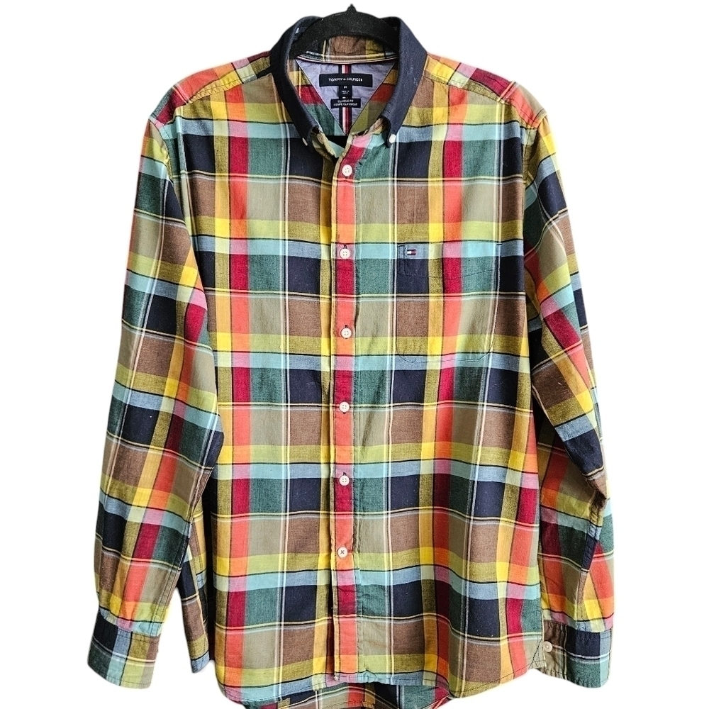 Tommy Hilfiger Men Classic Fit Plaid Button‎ Down Shirt Multi Color Size Medium